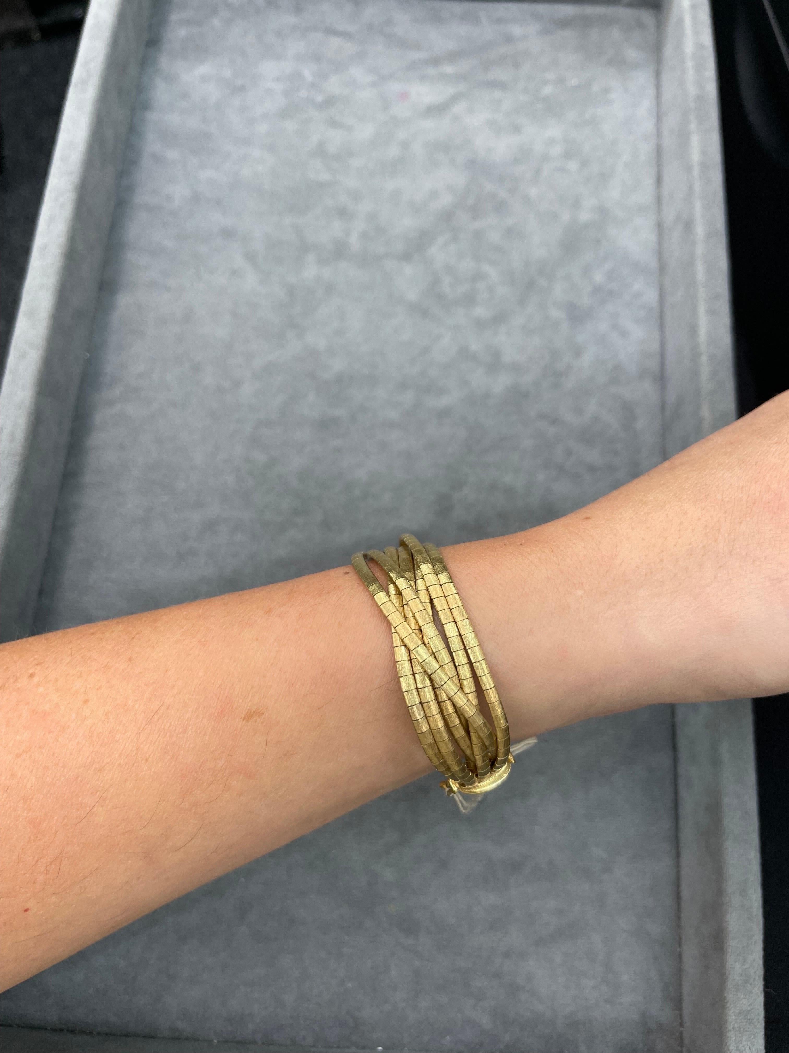 14 Karat Yellow Gold Textured 7 Row Multi Strand Bracelet 49.8 Grams For Sale 1