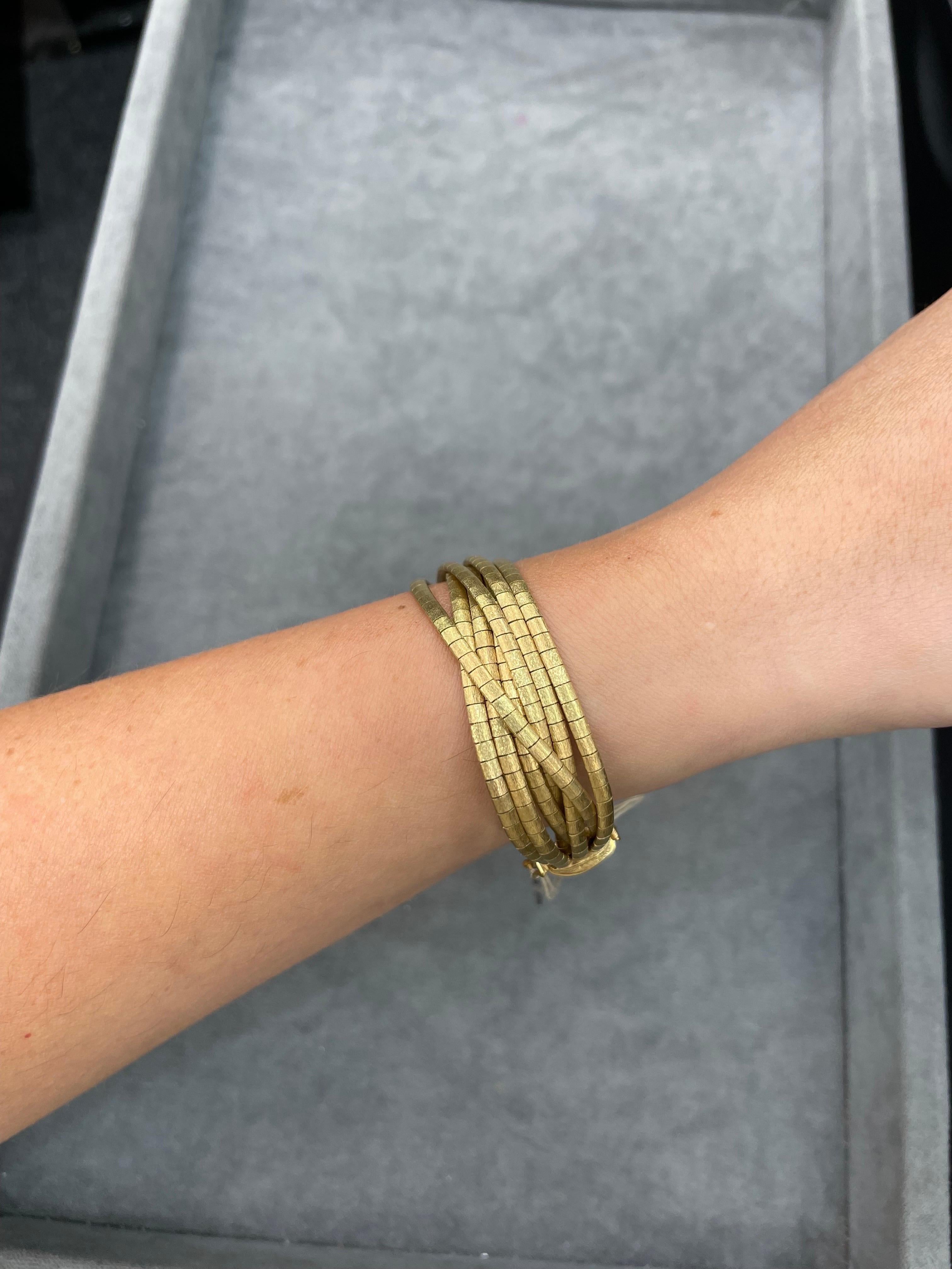 14 Karat Yellow Gold Textured 7 Row Multi Strand Bracelet 49.8 Grams For Sale 2