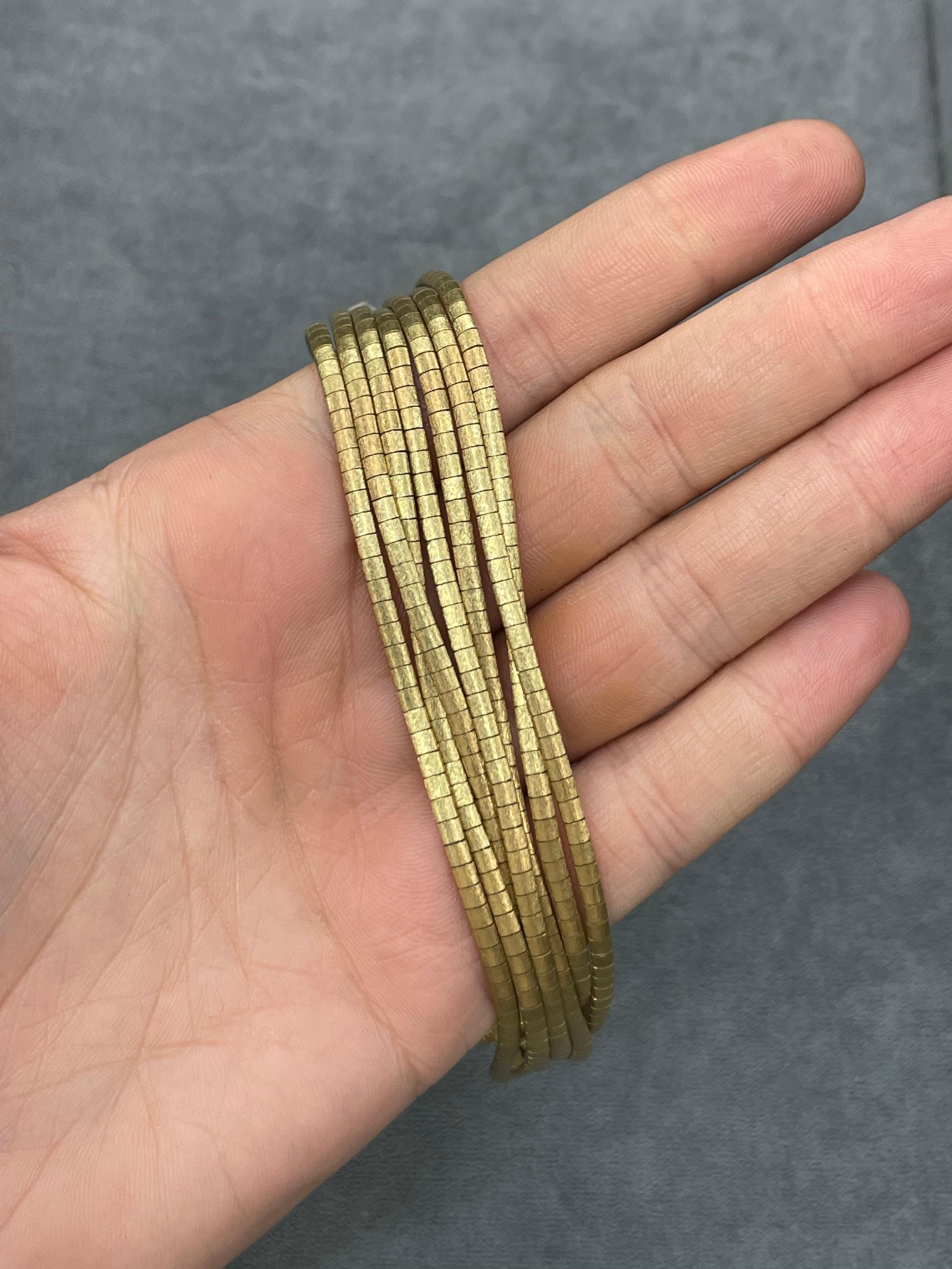 14 Karat Yellow Gold Textured 7 Row Multi Strand Bracelet 49.8 Grams For Sale 3