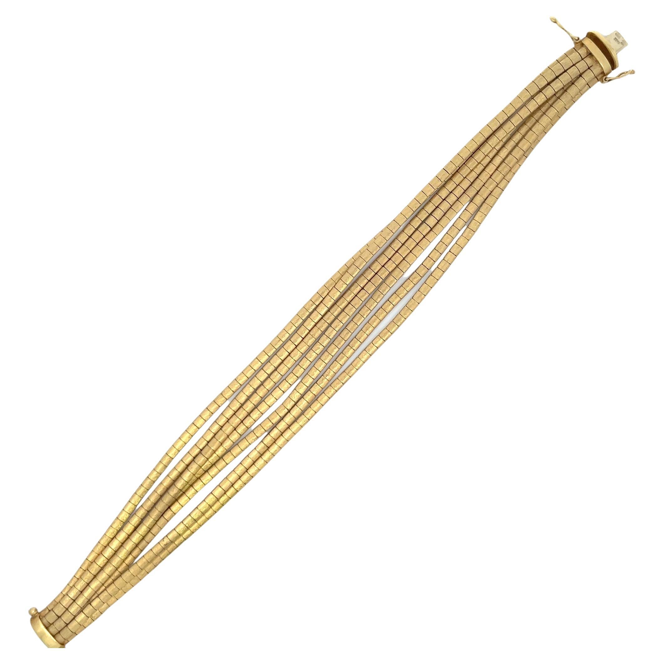 14 Karat Yellow Gold Textured 7 Row Multi Strand Bracelet 49.8 Grams For Sale 4
