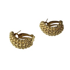 14 Karat Yellow Gold Textured Weave Half Hoop Earrings #20260