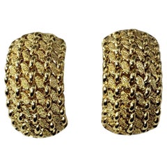 14 Karat Yellow Gold Textured Weave Half Hoop Earrings #20260