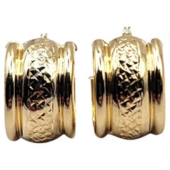 14 Karat Yellow Gold Textured Wide Hoop Earrings #20469