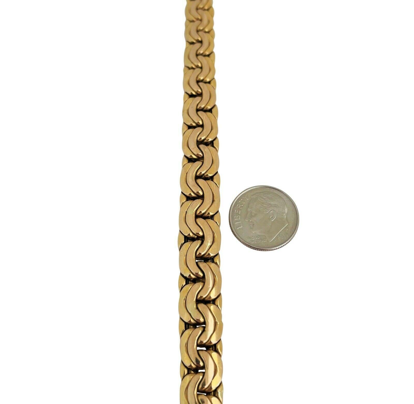 14 Karat Yellow Gold Thick Graduated Fancy Curb Link Chain Necklace Italy 1