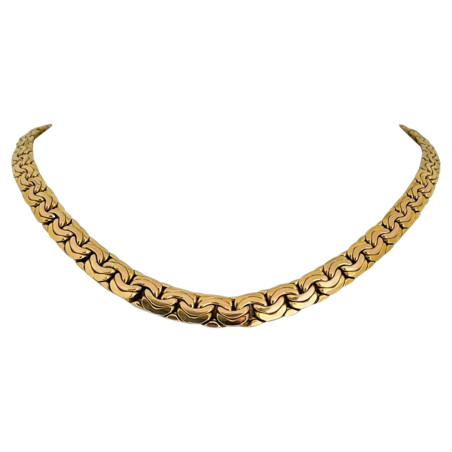 14 Karat Yellow Gold Thick Graduated Fancy Curb Link Chain Necklace Italy