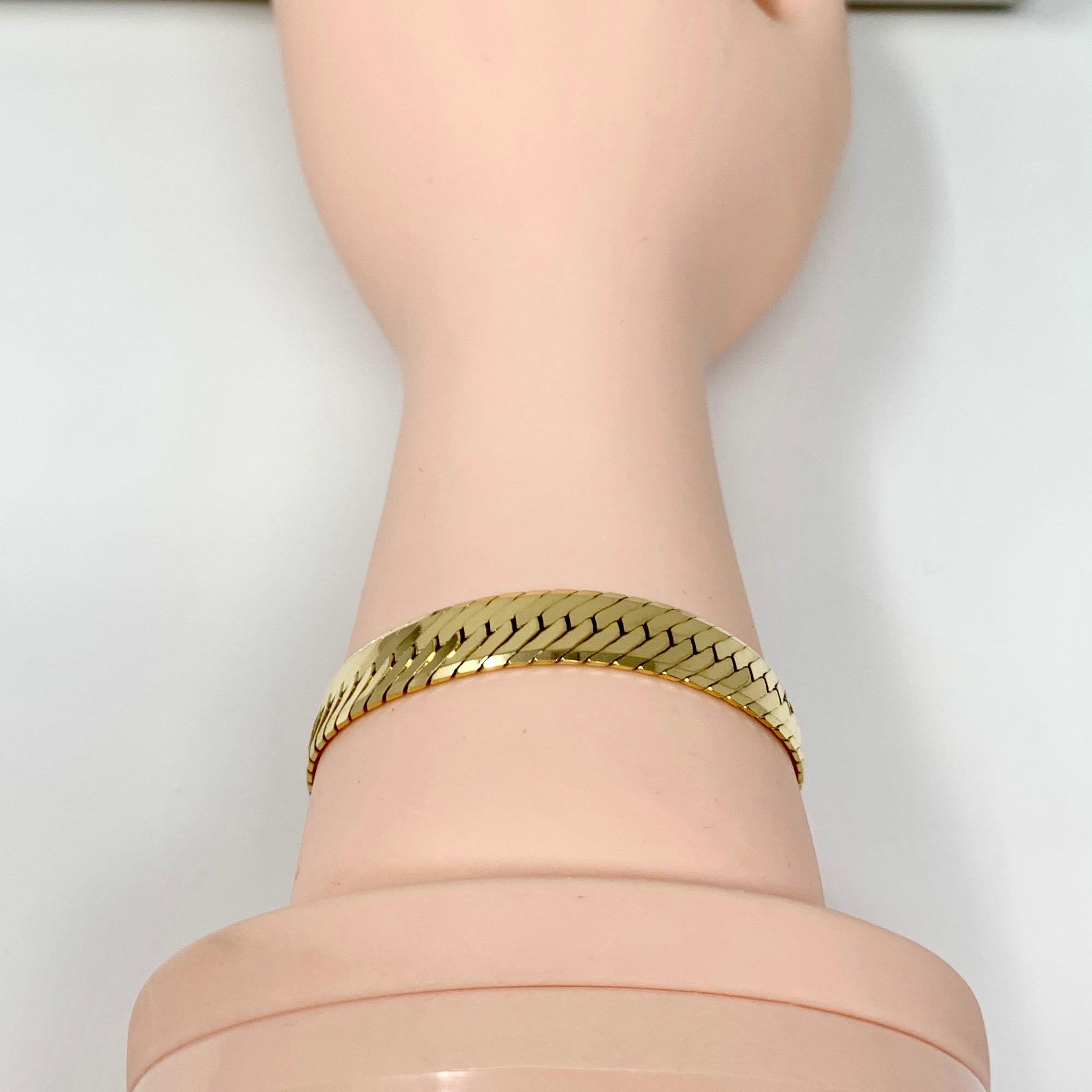 14 Karat Yellow Gold Thick Herringbone Link Bracelet 2