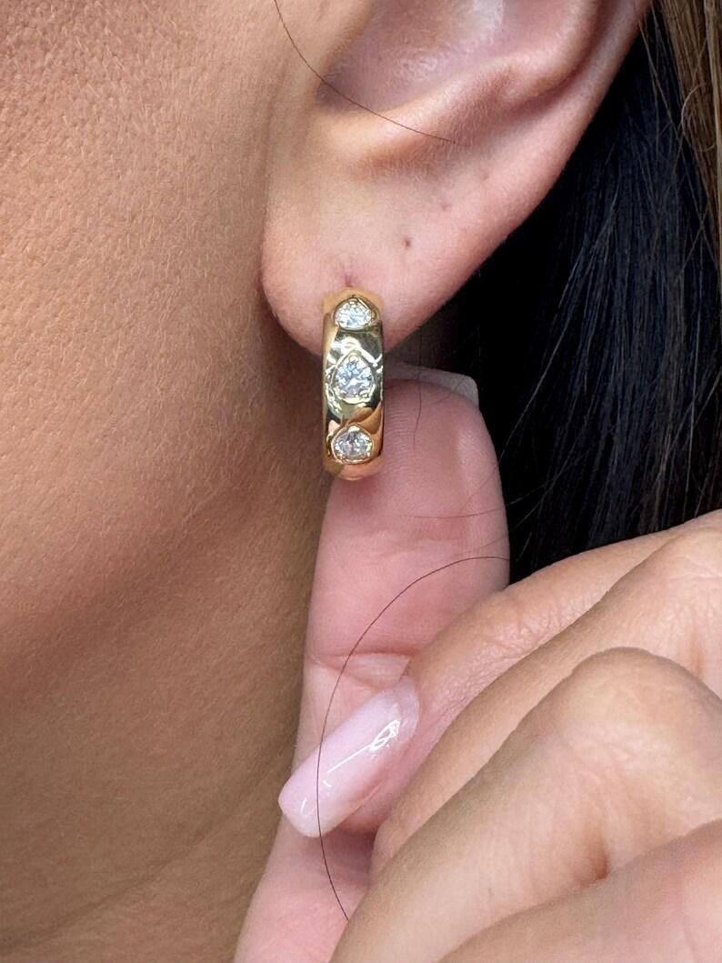 Contemporary 14 Karat Yellow Gold Thick Hoop Diamond Earrings 0.64 Carats G VS1 For Sale