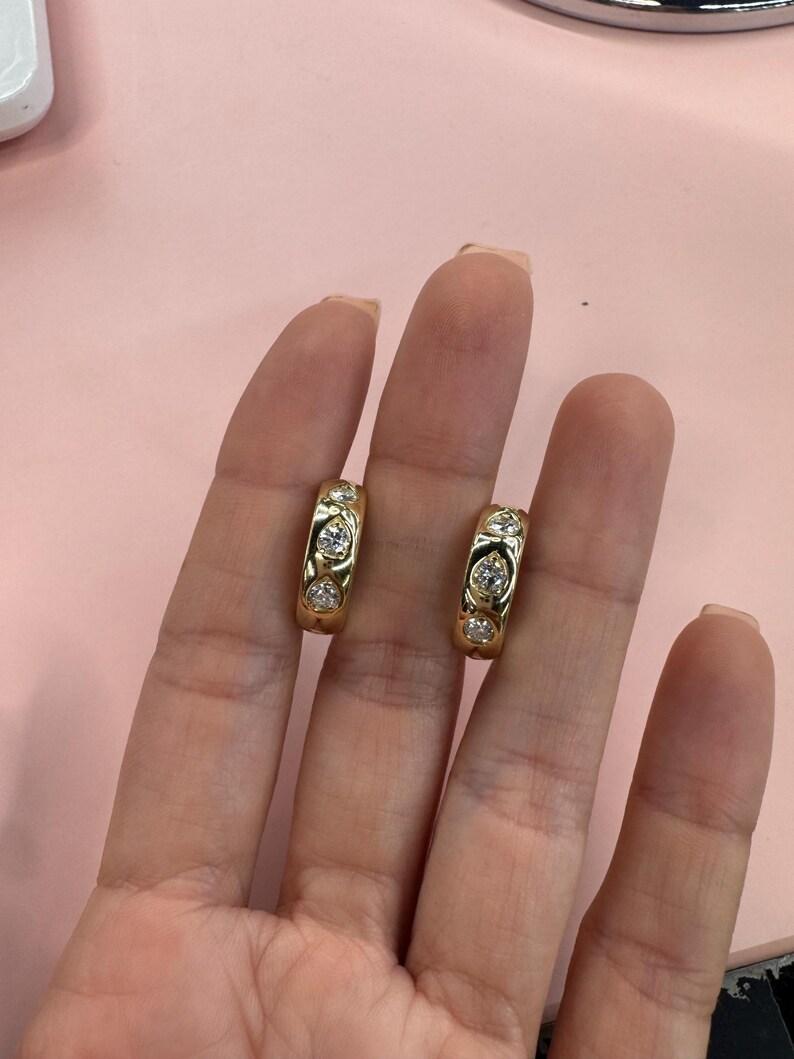 14 Karat Yellow Gold Thick Hoop Diamond Earrings 0.64 Carats G VS1 In New Condition For Sale In New York, NY