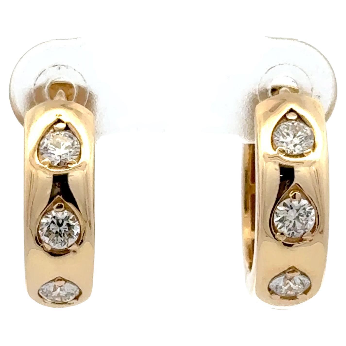 14 Karat Yellow Gold Thick Hoop Diamond Earrings 0.64 Carats G VS1