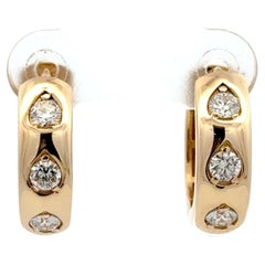 14 Karat Yellow Gold Thick Hoop Diamond Earrings 0.64 Carats G VS1