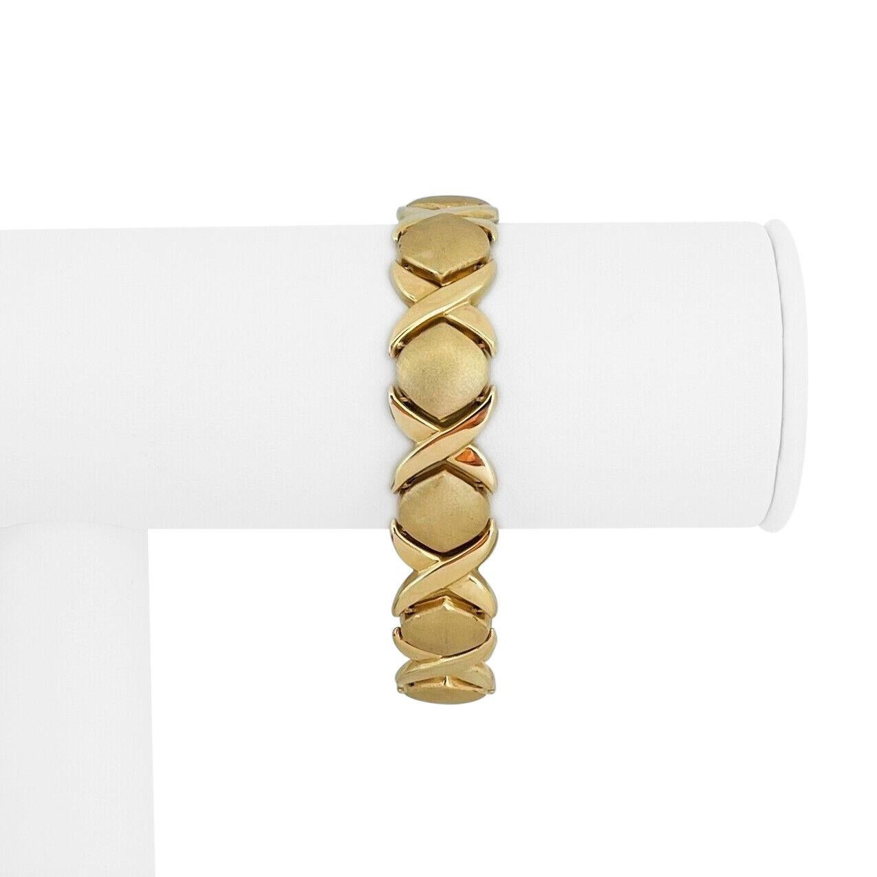 14k Yellow Gold 21.5g Thick 13.5mm Hugs & Kisses XO Link Bracelet Italy 7