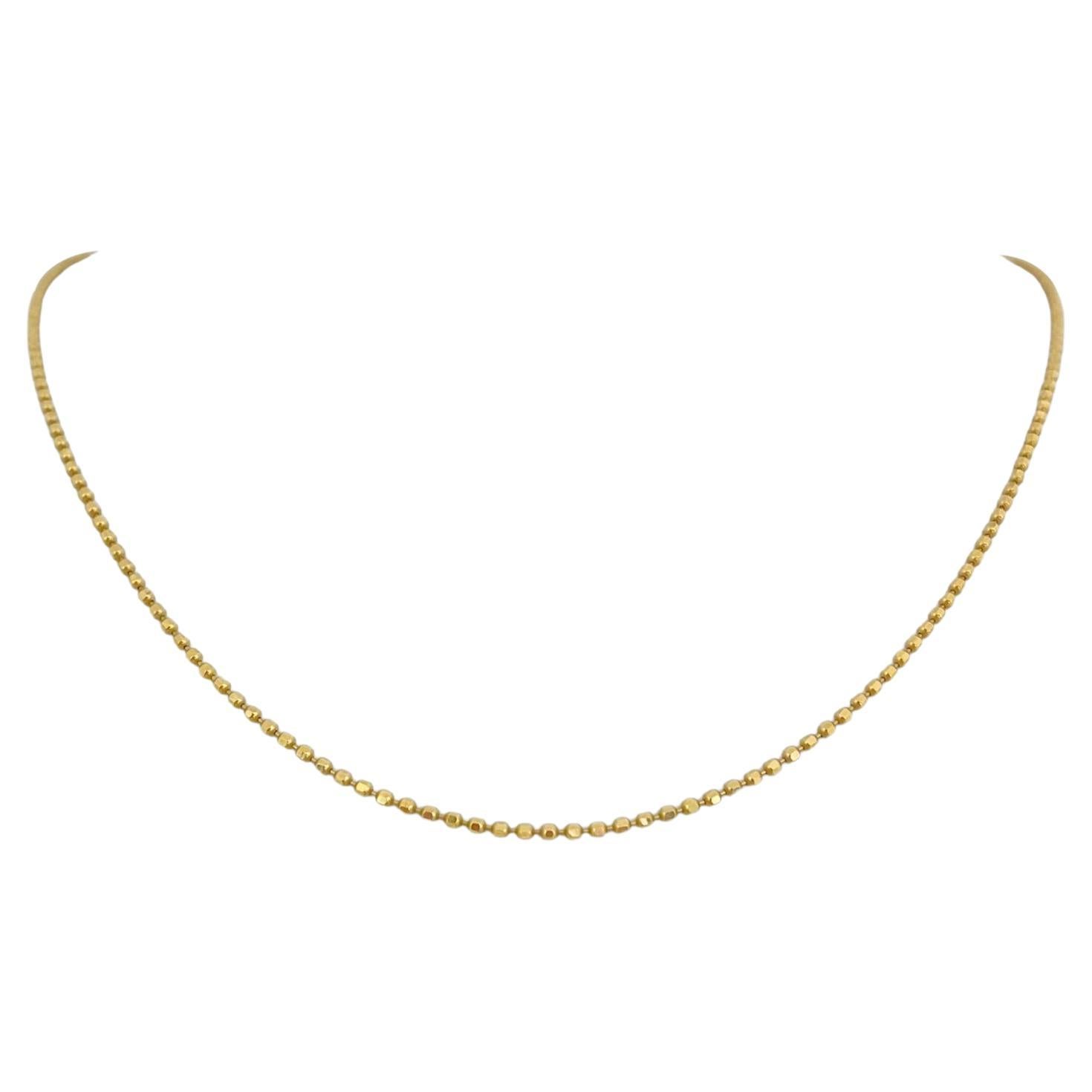 14 Karat Yellow Gold Thin Ball Bead Link Chain Necklace Italy 