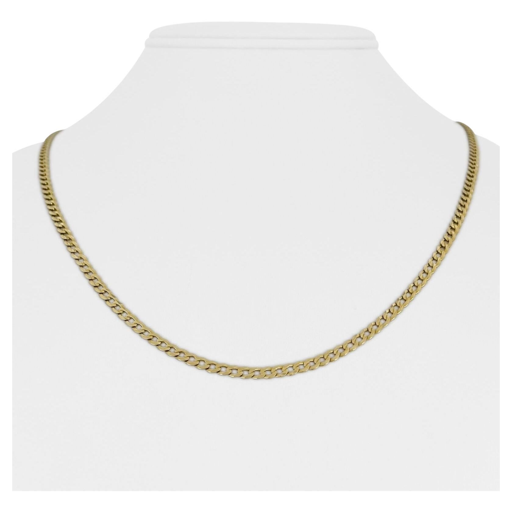 14 Karat Yellow Gold Thin Flat Curb Link Chain Necklace For Sale