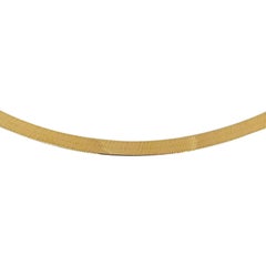 14 Karat Yellow Gold Thin Flat Herringbone Link Chain Necklace, Italy