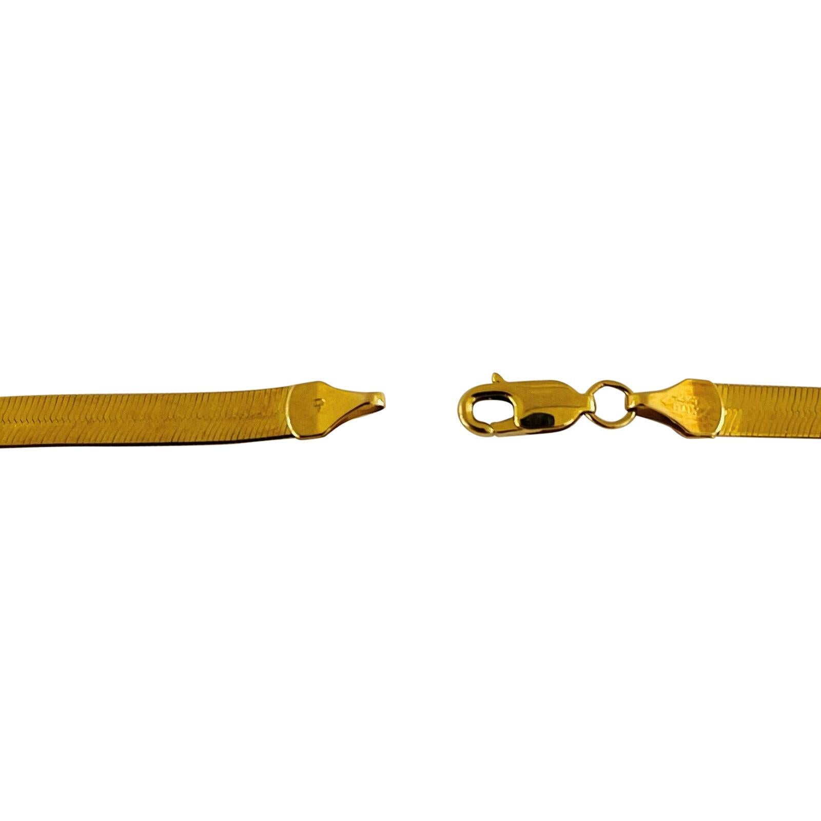 Women's or Men's 14 Karat Yellow Gold Thin Flat Herringbone Link Chain Necklace, Italy