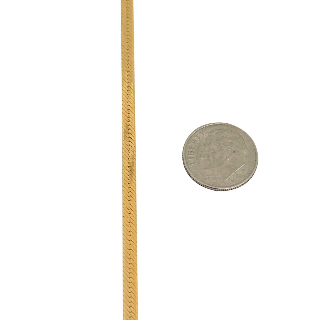 Women's or Men's 14 Karat Yellow Gold Thin Flat Herringbone Link Chain Necklace Italy