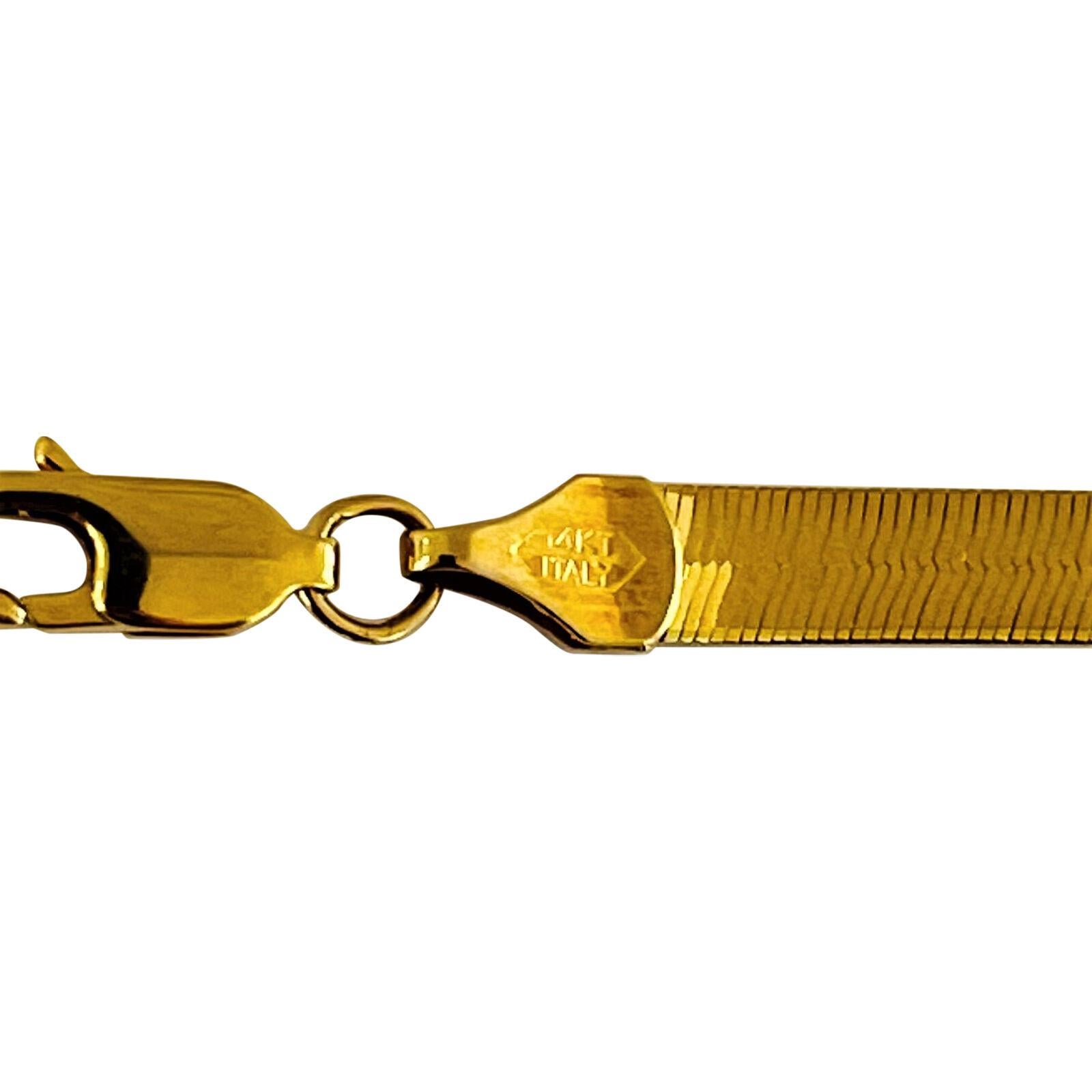 14 Karat Yellow Gold Thin Flat Herringbone Link Chain Necklace, Italy 1