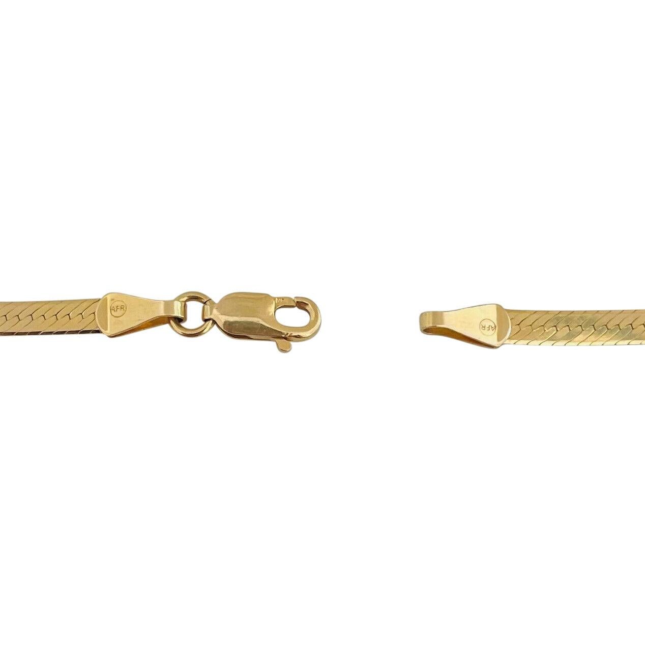 14 Karat Yellow Gold Thin Flat Herringbone Link Chain Necklace Italy 1