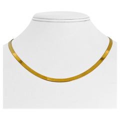 14 Karat Yellow Gold Thin Flat Herringbone Link Chain Necklace, Italy