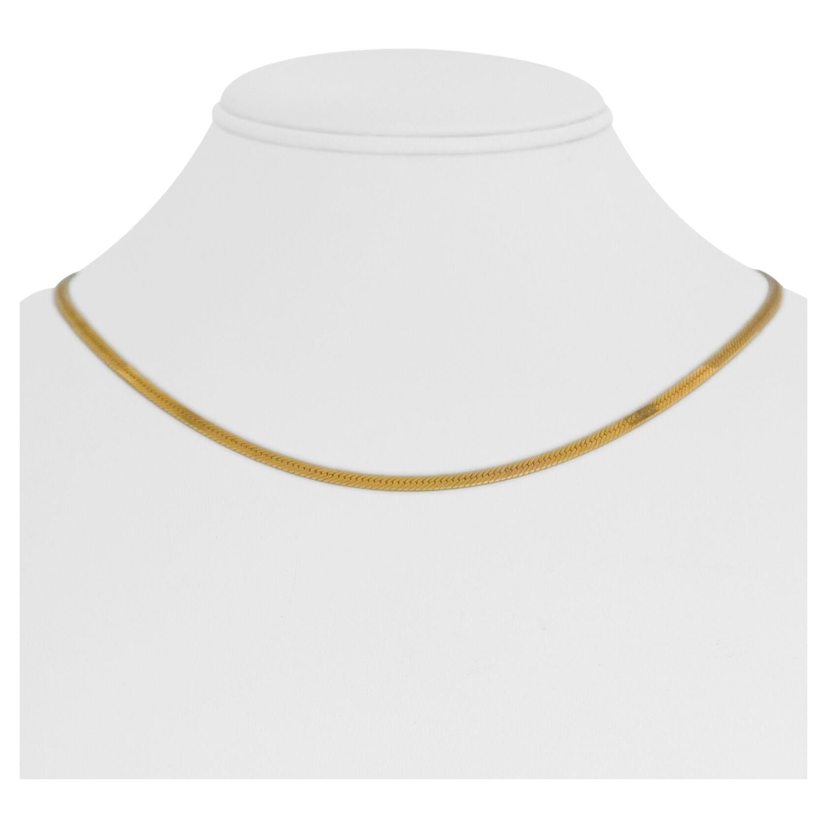 14 Karat Yellow Gold Thin Flat Herringbone Link Chain Necklace Italy