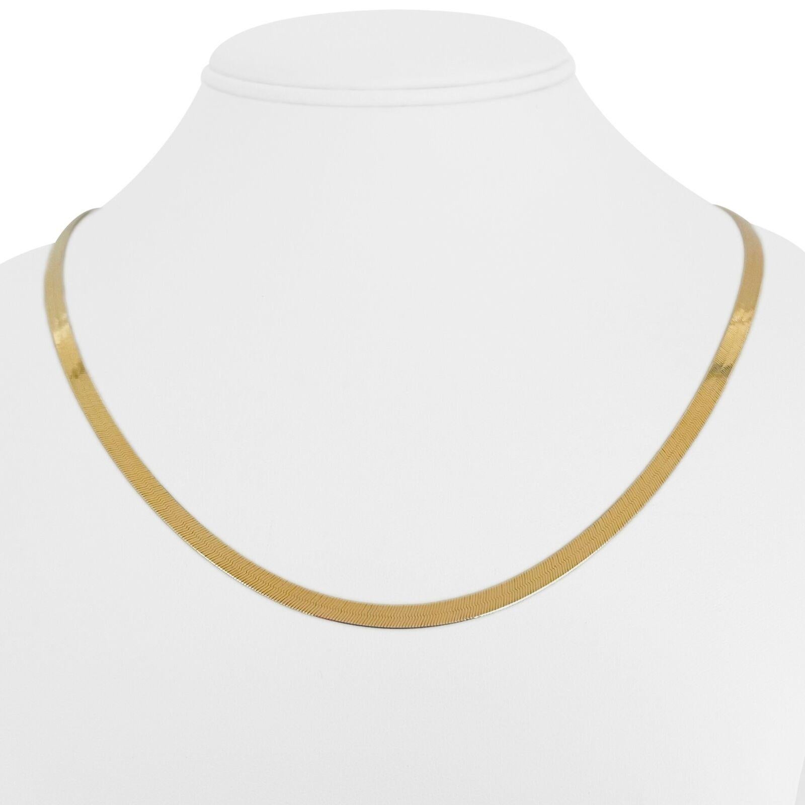 14 Karat Yellow Gold Thin Flat Herringbone Link Chain Necklace Italy 14 Karat Yellow Gold Thin Flat Herringbone Link Chain Necklace Italy