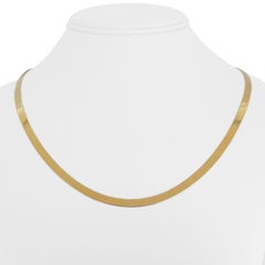 14 Karat Yellow Gold Thin Flat Herringbone Link Chain Necklace, Italy 