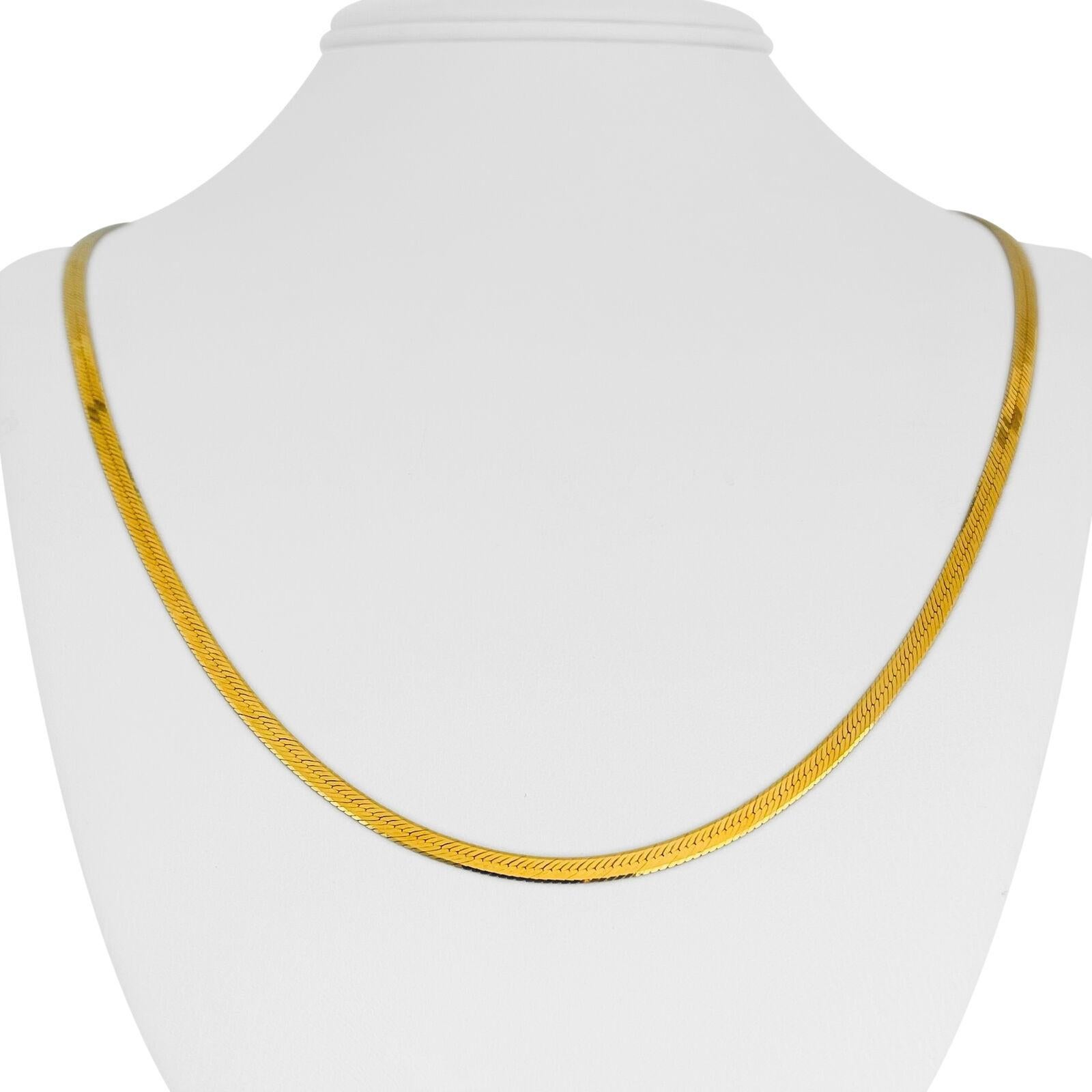 14 Karat Yellow Gold Thin Flat Herringbone Link Chain Necklace Italy
