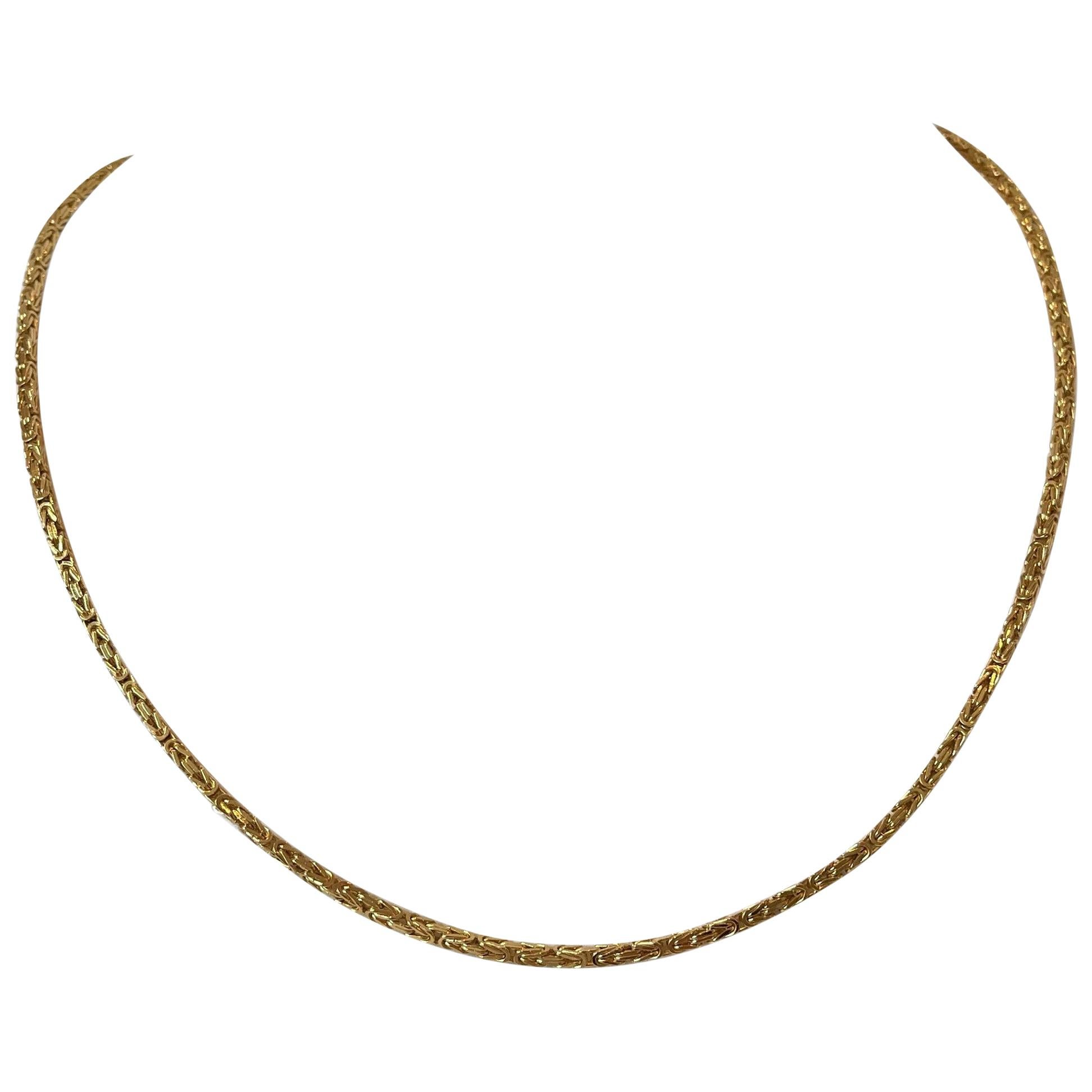 14 Karat Yellow Gold Thin Squared Byzantine Link Chain Necklace