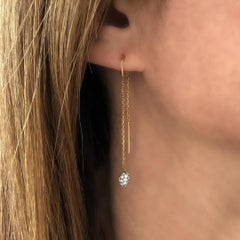 14 Karat Yellow Gold Threading Diamond Pave Dangle Earrings