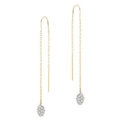 14 Karat Yellow Gold Threading Diamond Pave Dangle Earrings