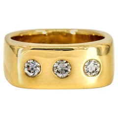 14 Karat Yellow Gold Three Diamond Cushion Men's Band Ring