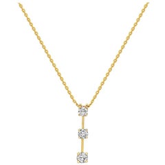 14 Karat Yellow Gold Three Diamond Pendant Necklace