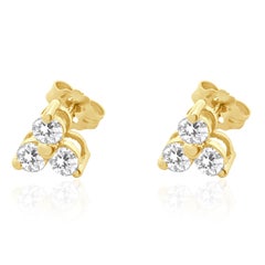 14 Karat Yellow Gold Three Diamond Triangle Stud Earrings