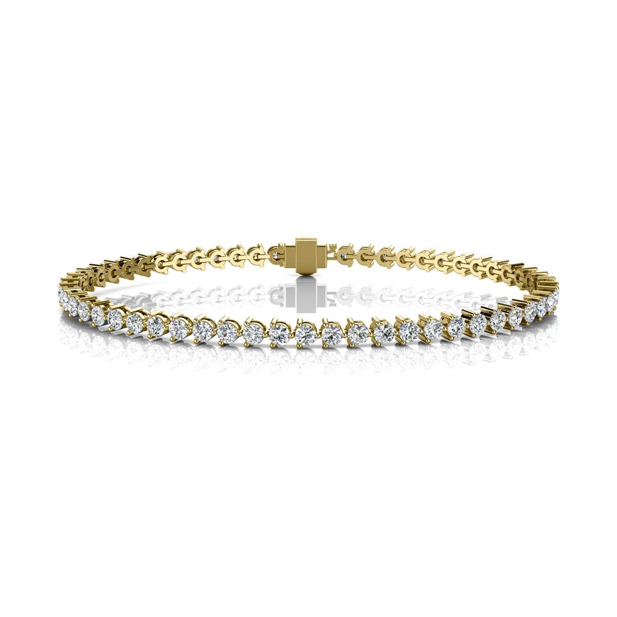 A timeless three prongs diamonds tennis bracelet. Experience the Difference!

Product details: 

Center Gemstone Type: NATURAL DIAMOND
Center Gemstone Color: WHITE
Center Gemstone Shape: ROUND
Center Diamond Carat Weight: 3
Metal: 14K Yellow