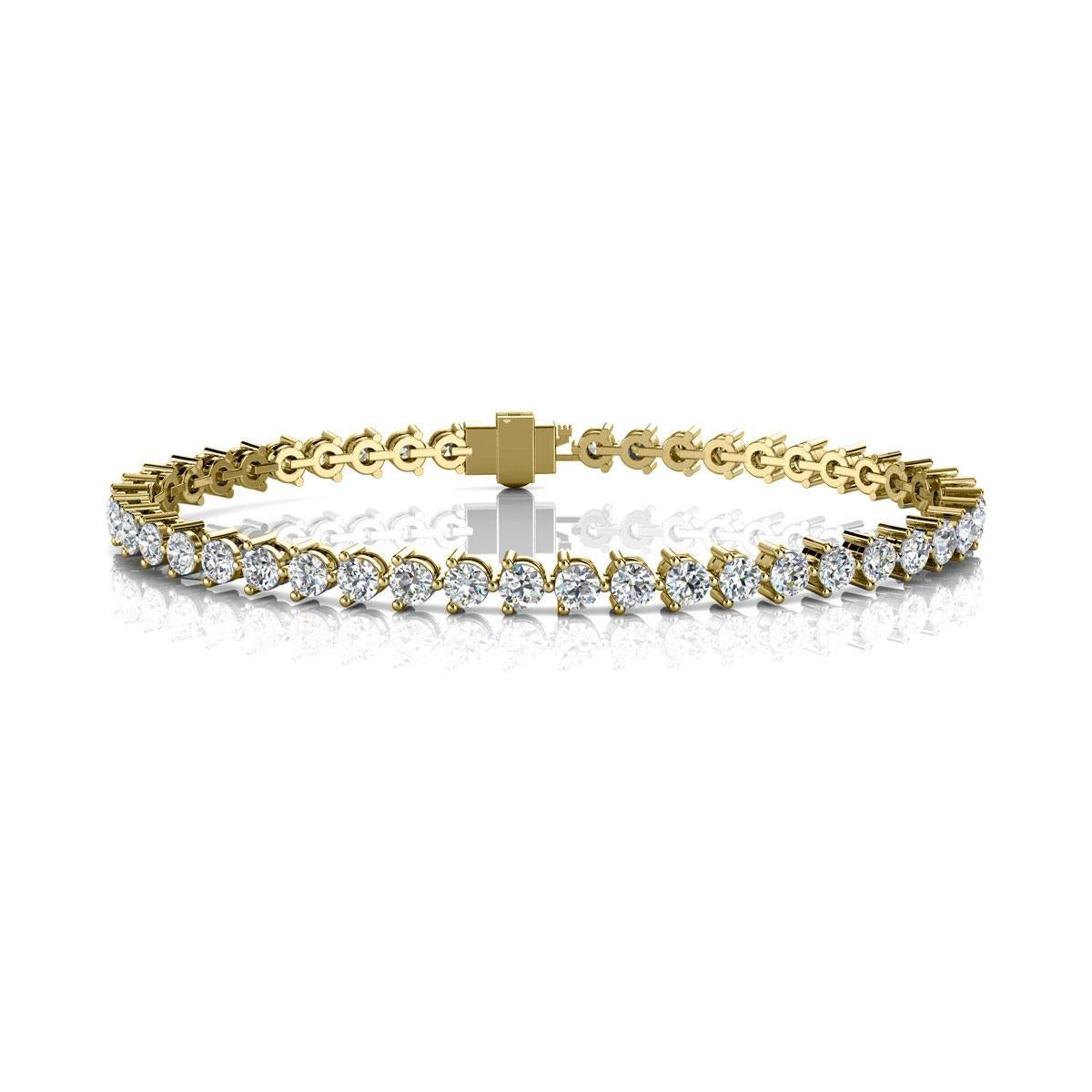 A timeless three prongs diamonds tennis bracelet. Experience the Difference!

Product details: 

Center Gemstone Type: NATURAL DIAMOND
Center Gemstone Color: WHITE
Center Gemstone Shape: ROUND
Center Diamond Carat Weight: 5
Metal: 14K Yellow