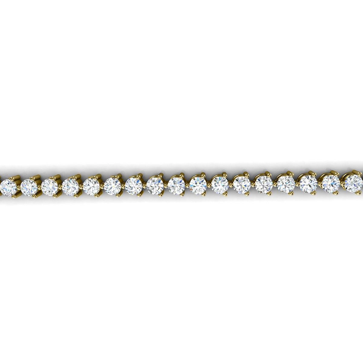 14 Karat Yellow Gold Three Prongs Diamond Tennis Bracelet '5 Carat' In New Condition For Sale In San Francisco, CA