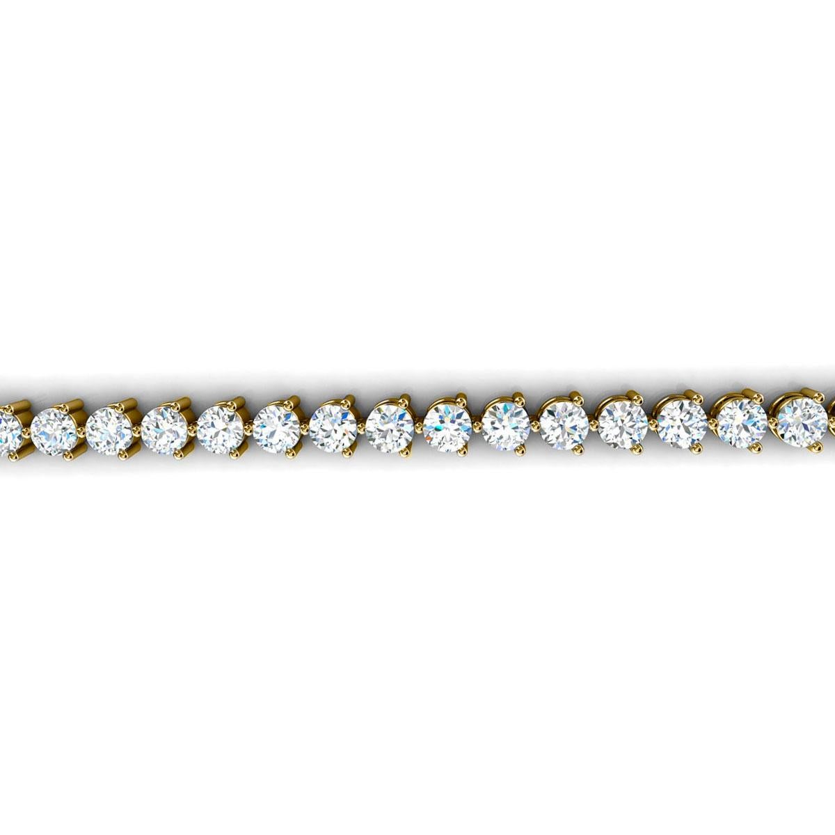 14 Karat Yellow Gold Three Prongs Diamond Tennis Bracelet '7 Carat' In New Condition For Sale In San Francisco, CA