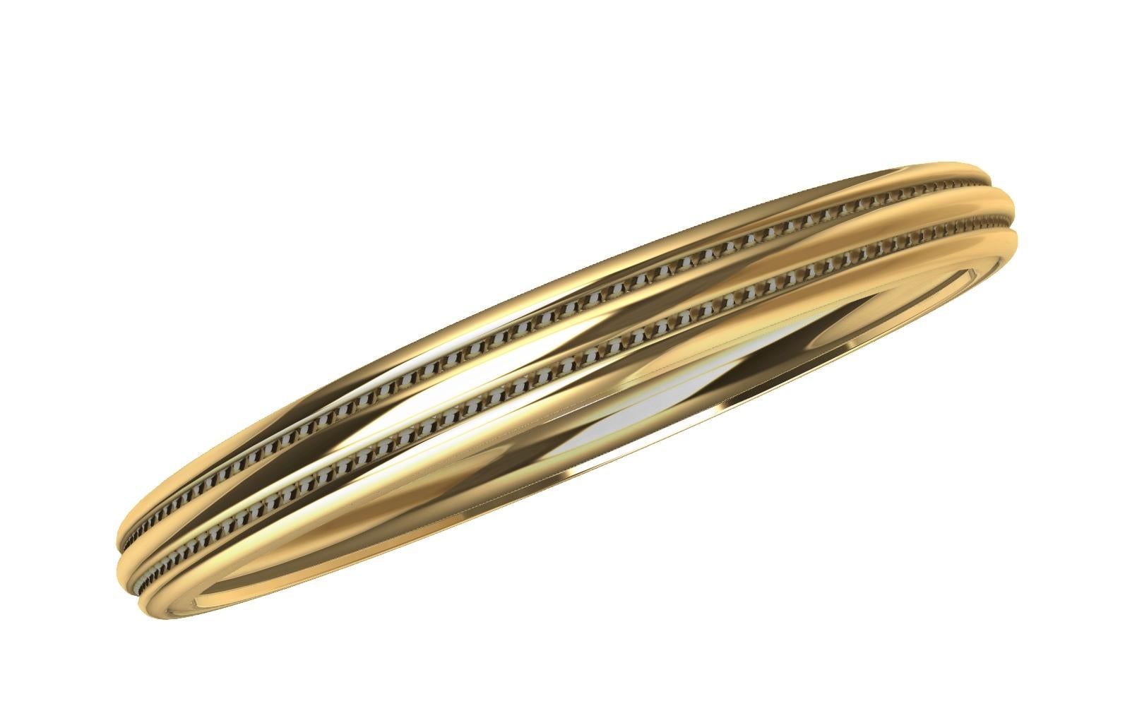 Contemporary 14 Karat Yellow Gold Three Ribs Bangle Bracelet For Sale