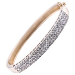 14 Karat Yellow Gold Three-Row Diamond Bangle Bracelet
