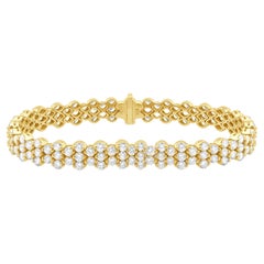 14 Karat Yellow Gold Three Row Diamond Inline Bracelet