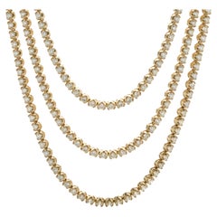 14 Karat Gelbgold Dreireihige Diamant-Tennis-Halskette