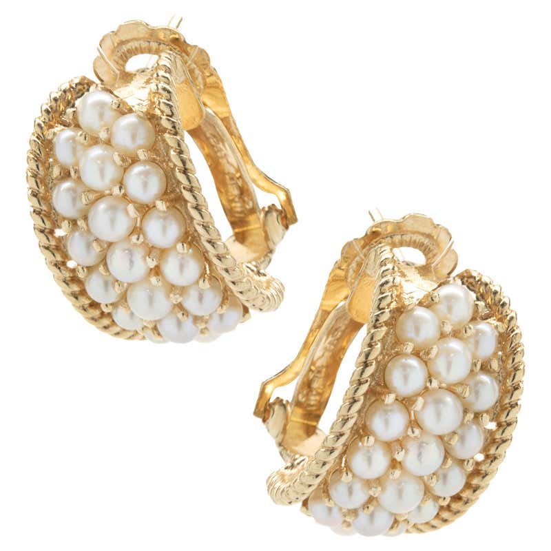 Finrezio Pearl & Gold Huggie Earrings For Women – 14K Gold Plated Dainty Hoops With Pearl & Zircon Dangle