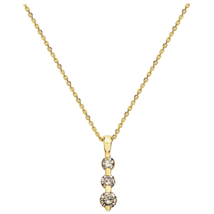 Collier pendentif en or jaune 14 carats à trois pierres avec diamants