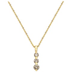 14 Karat Gelbgold Drei-Stein-Diamant-Anhänger-Halskette