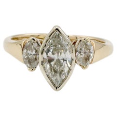 14 Karat Yellow Gold Three-Stone Natural Marquise Diamond Engagement Ring