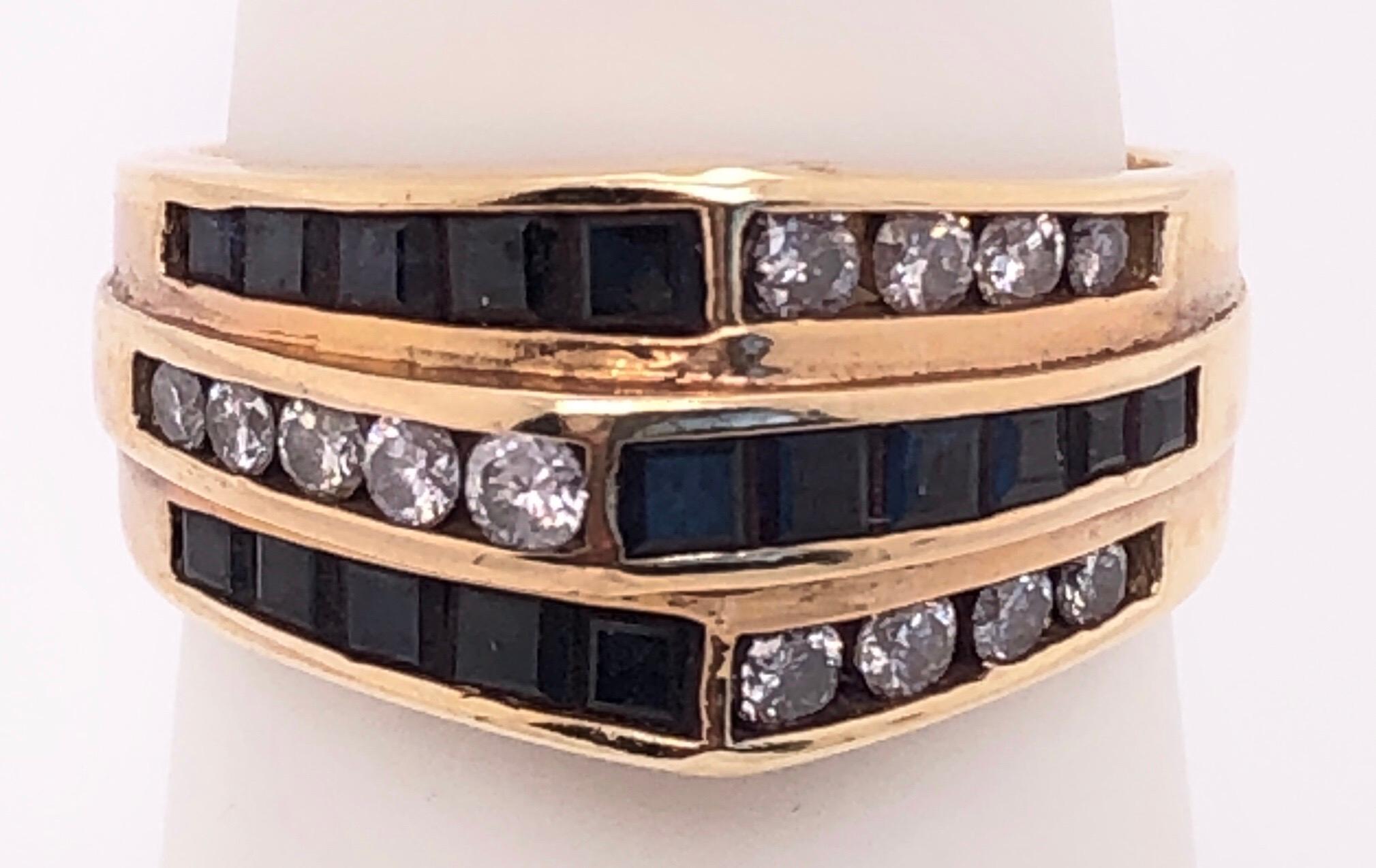 Women's or Men's 14 Karat Yellow Gold Three-Tier Ring with Sapphires and Diamonds For Sale