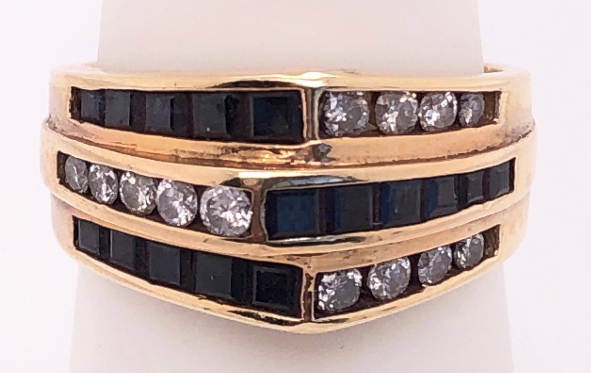 14 Karat Yellow Gold Three-Tier Ring with Sapphires and Diamonds For Sale 1