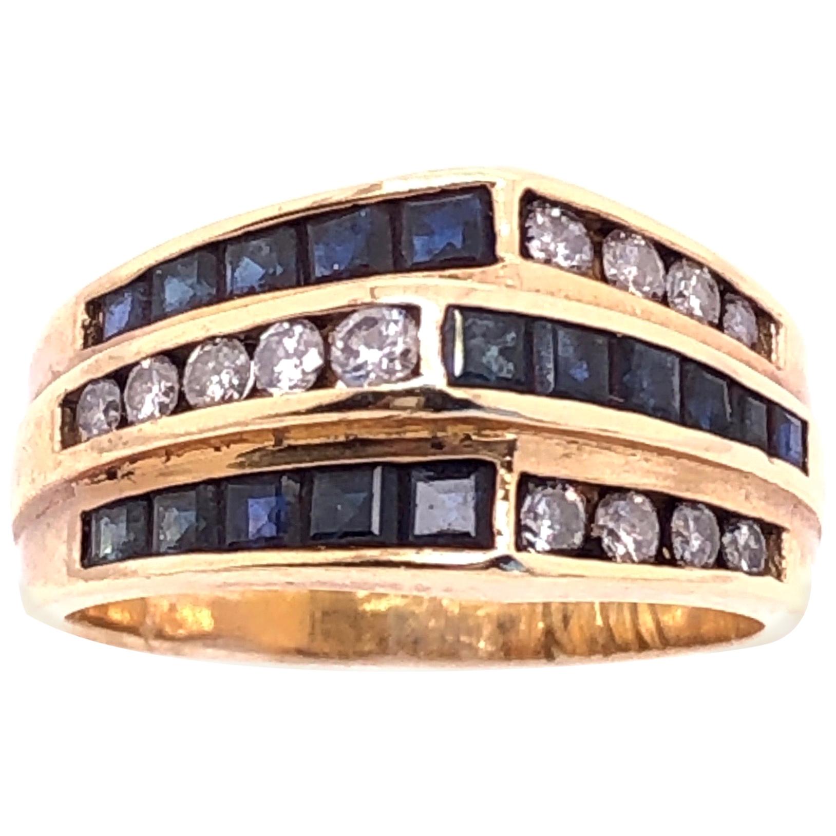 14 Karat Yellow Gold Three-Tier Ring with Sapphires and Diamonds For Sale