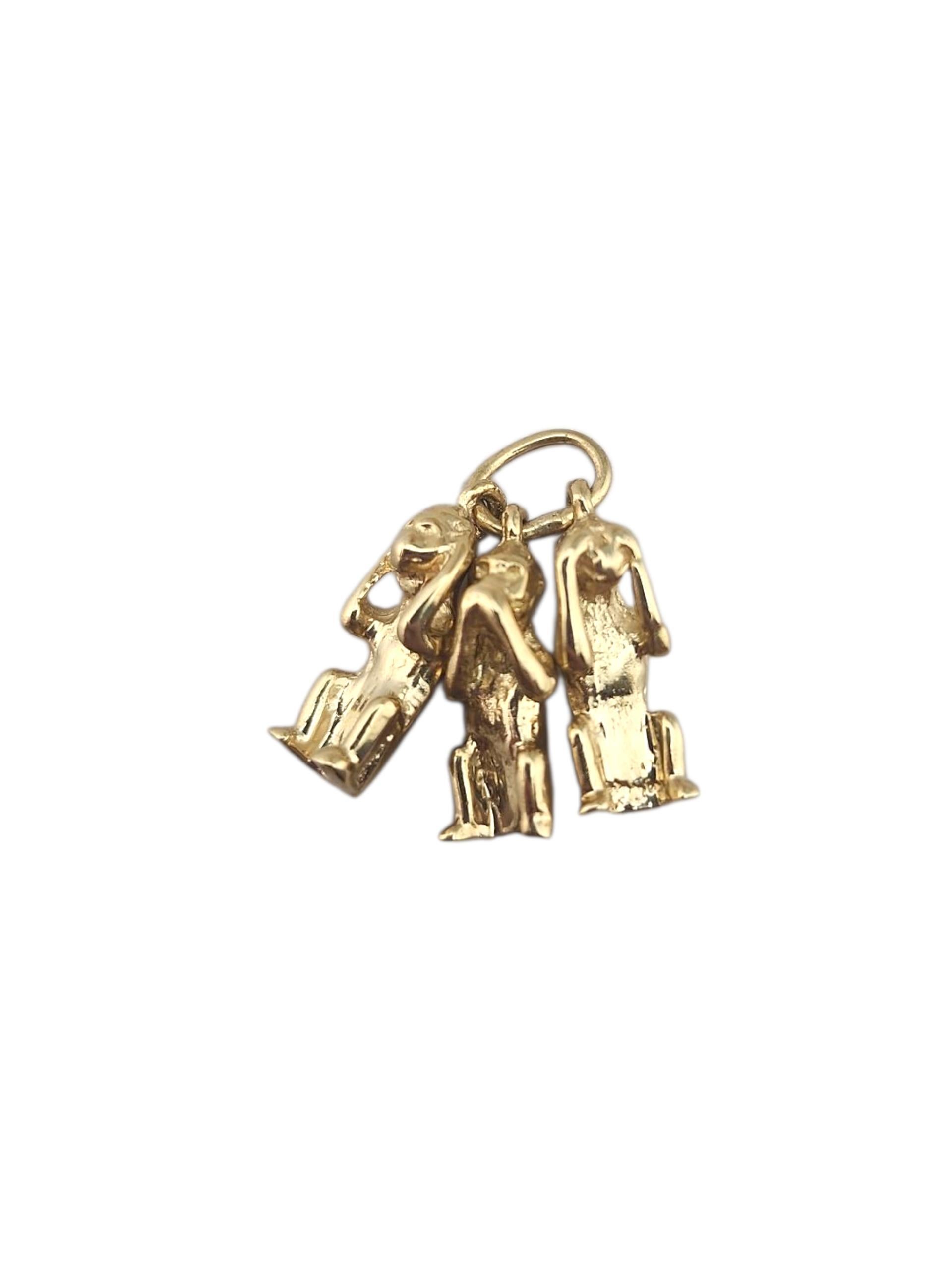 Charm in oro giallo 14 carati con tre scimmie sagge "No Evil" #23273 in vendita