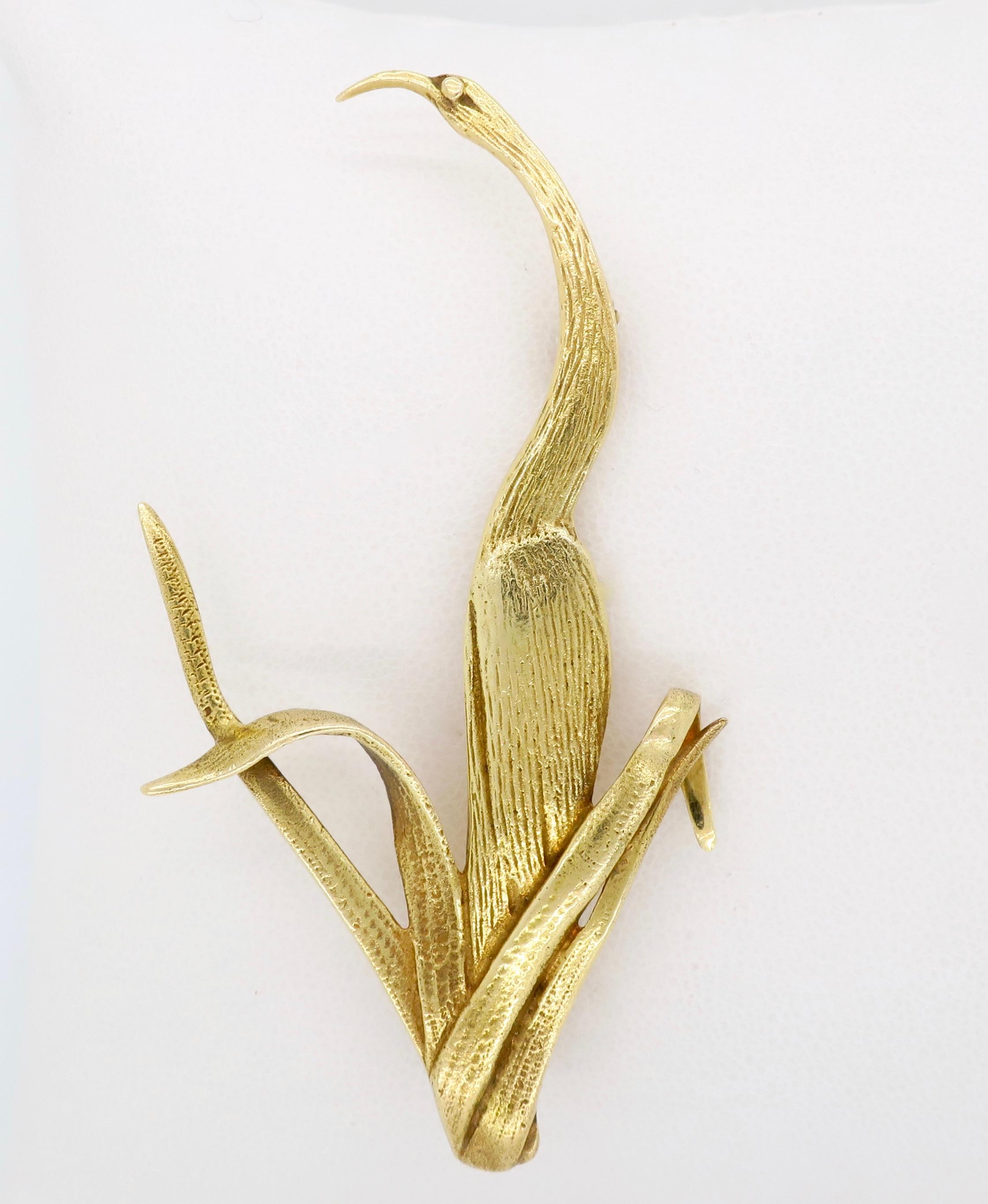 14 Karat Gelbgold Tiffany & Co. Crane-Brosche im Zustand „Hervorragend“ in Webster, NY